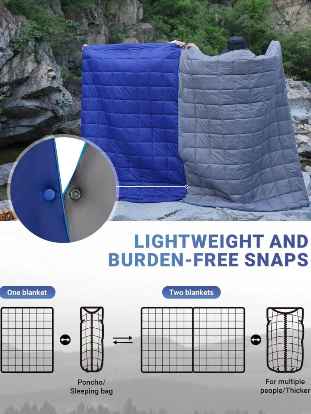 Ultralight Packable Camping Blanket - Warm Weatherproof Puffy Quilt for Travel